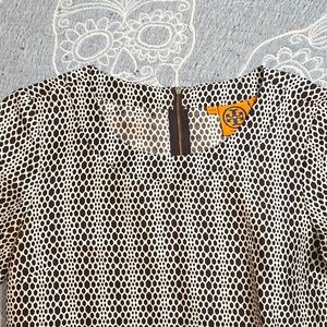 Tory Burch 100% Silk Geometric Polka Dot Mini Dress White Brown Summer Resort 6